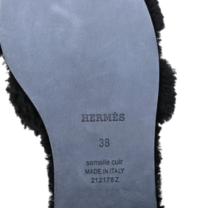 Hermes Woolskin Oran Sandals 38 Black 6 of 10