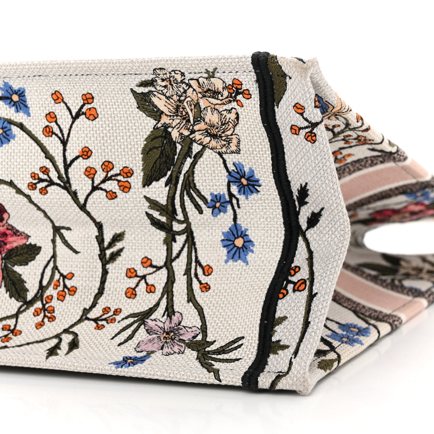 Canvas Embroidered Large Rosa Mutabilis Book Tote White Multicolor