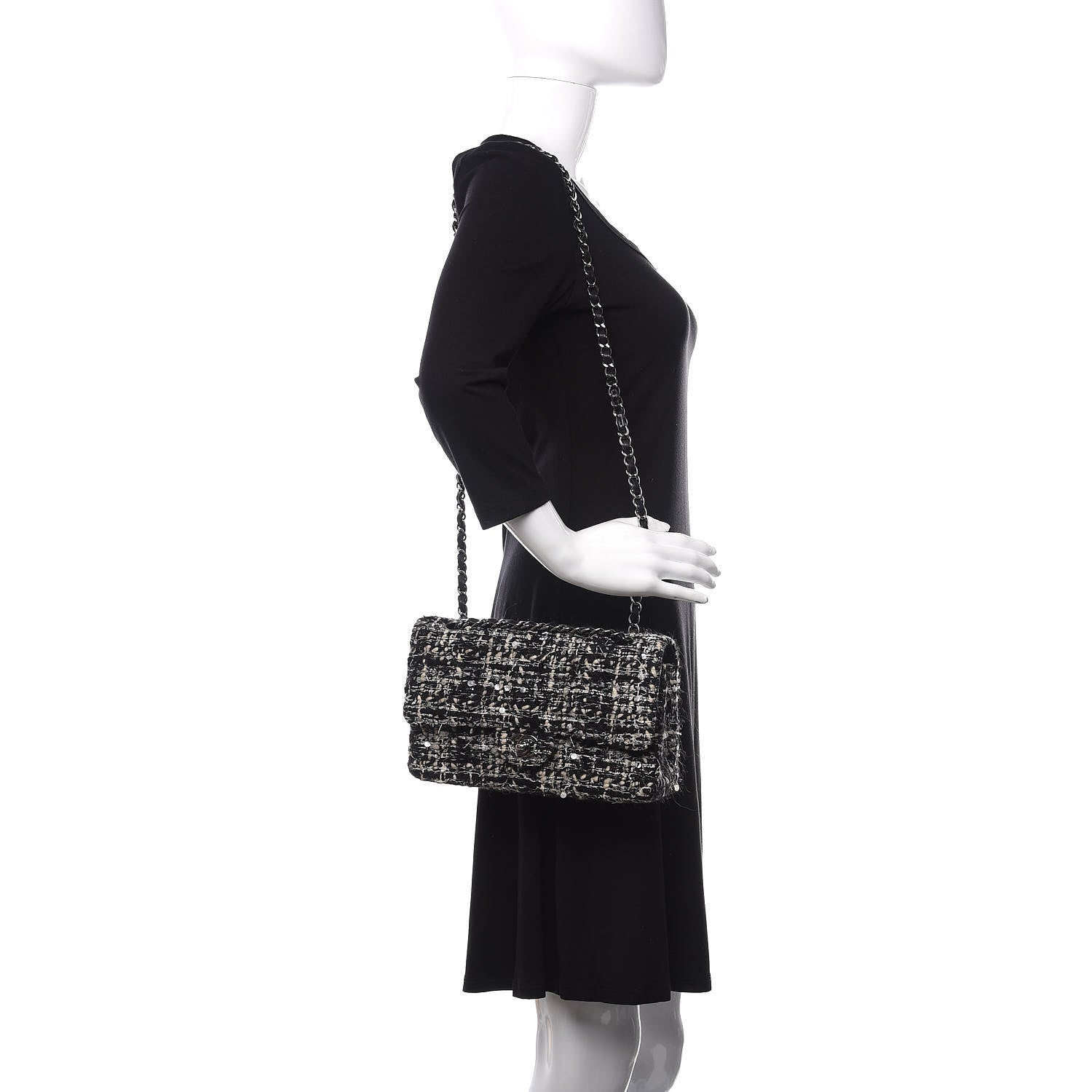 Chanel Tweed Sequin Quilted Medium Double Flap Black 2 of 13
