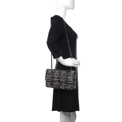 Chanel Tweed Sequin Quilted Medium Double Flap Black 2 of 13