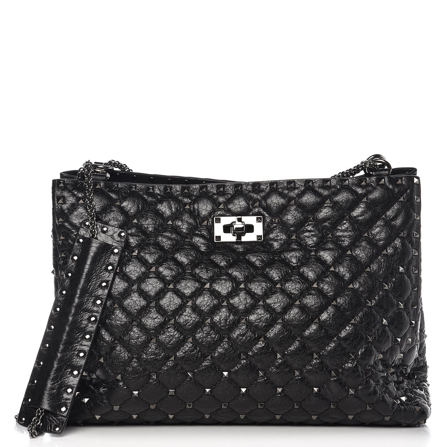 Valentino Garavani Craquele Nappa Rockstud Spike Shoulder Tote Black 1 of 5
