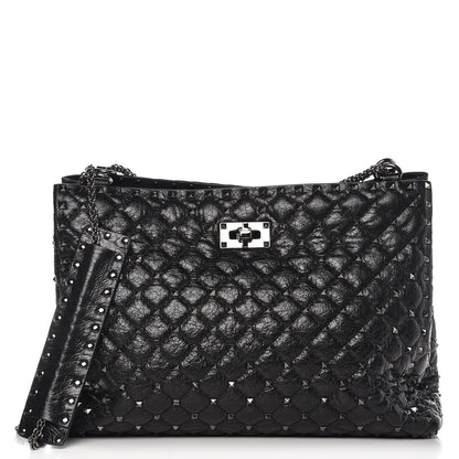 Valentino Garavani Craquele Nappa Rockstud Spike Shoulder Tote Black 1 of 5