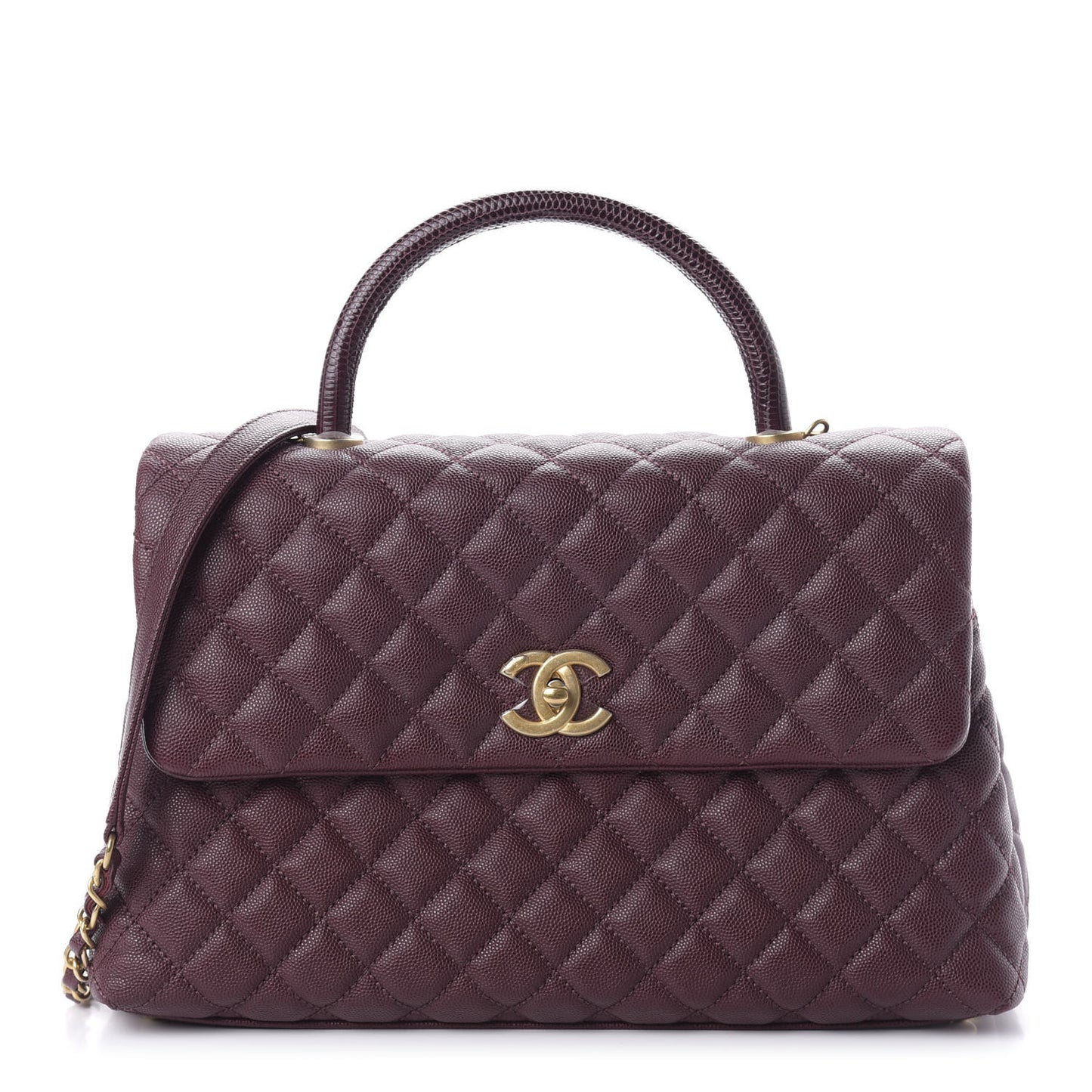 Caviar Lizard Quilted Medium Coco Handle Flap Burgundy