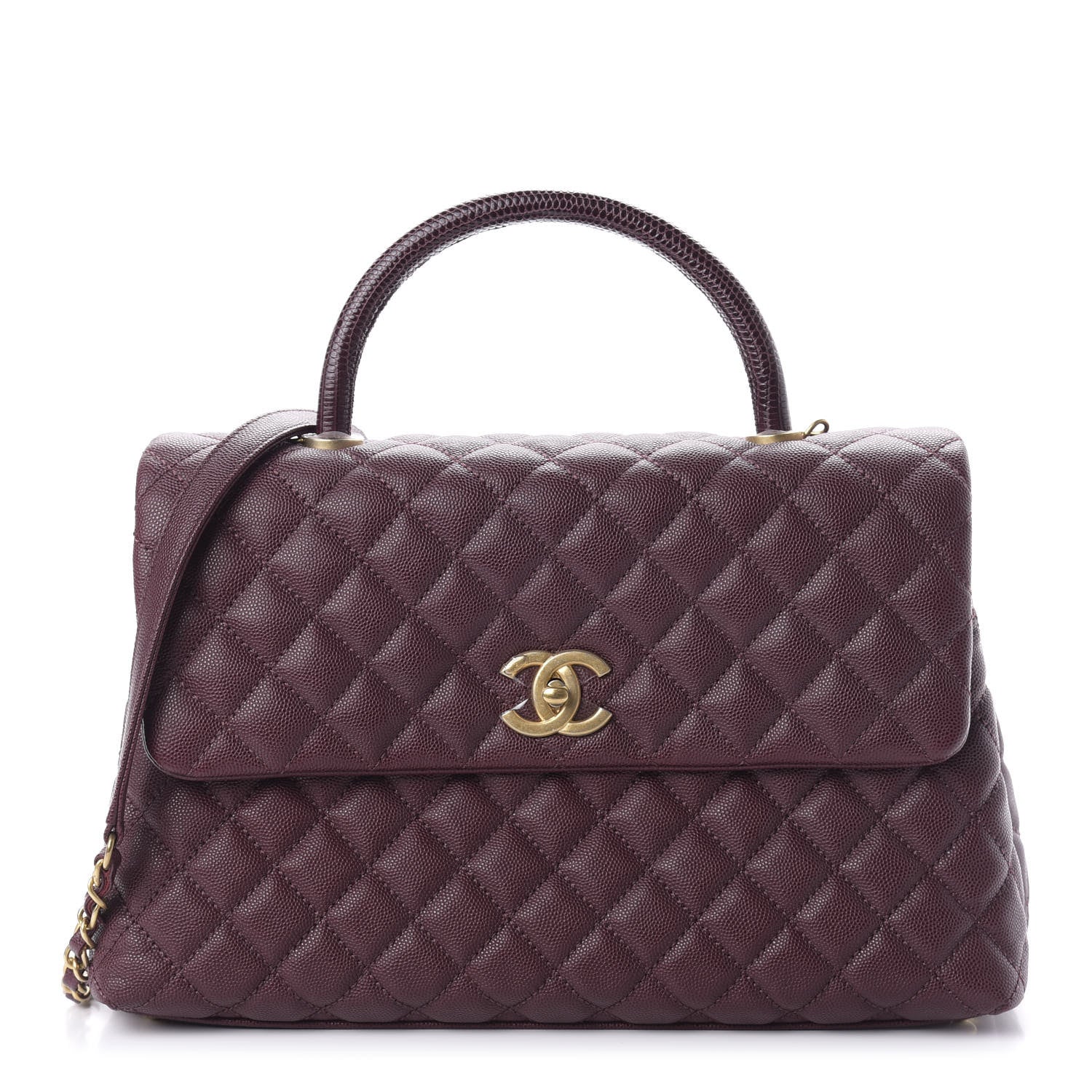Chanel Caviar Lizard Quilted Medium Coco Handle Flap Burgundy 1 of 11