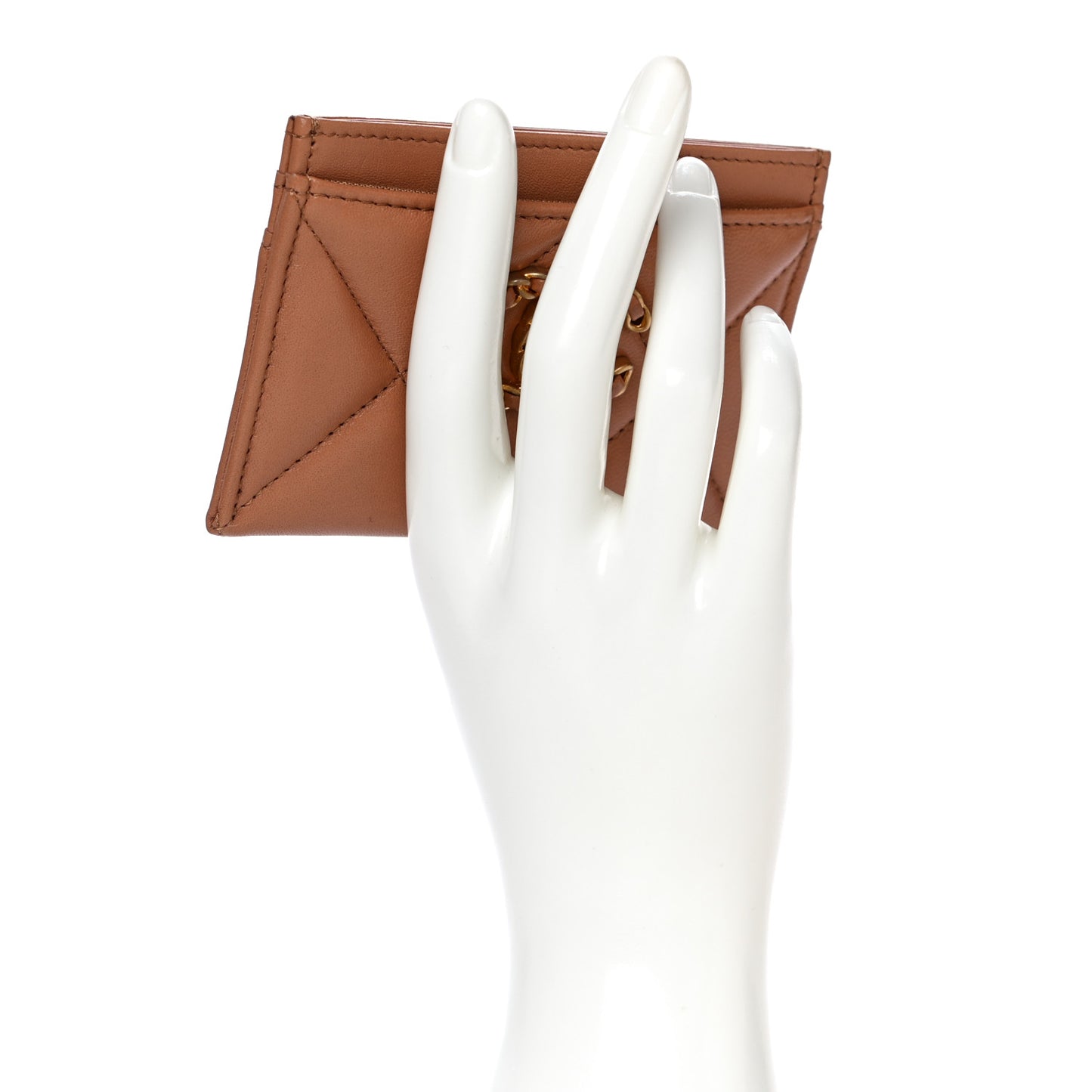Lambskin Quilted Chanel 19 Card Holder Brown