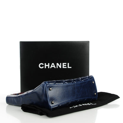 Chanel Glazed Calfskin Quilted Small Duo Color Tote Dark Navy Blue 4 of 7
