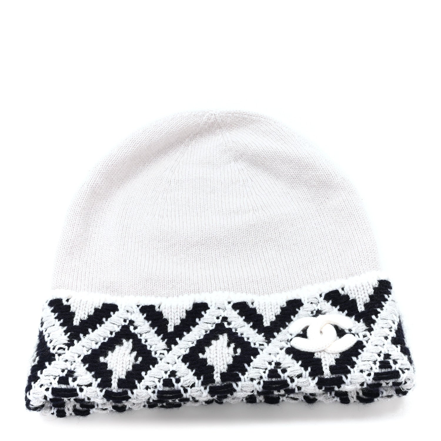 Chanel Cashmere Blend CC Beanie Hat With Gloves Set White Navy Blue 1 of 8