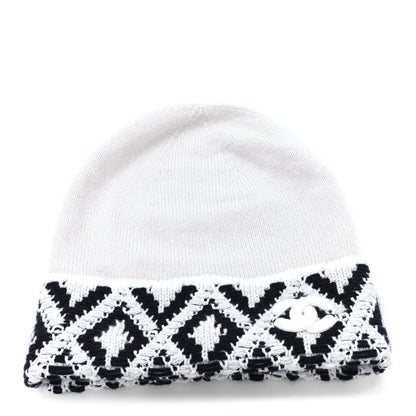Chanel Cashmere Blend CC Beanie Hat With Gloves Set White Navy Blue 1 of 8