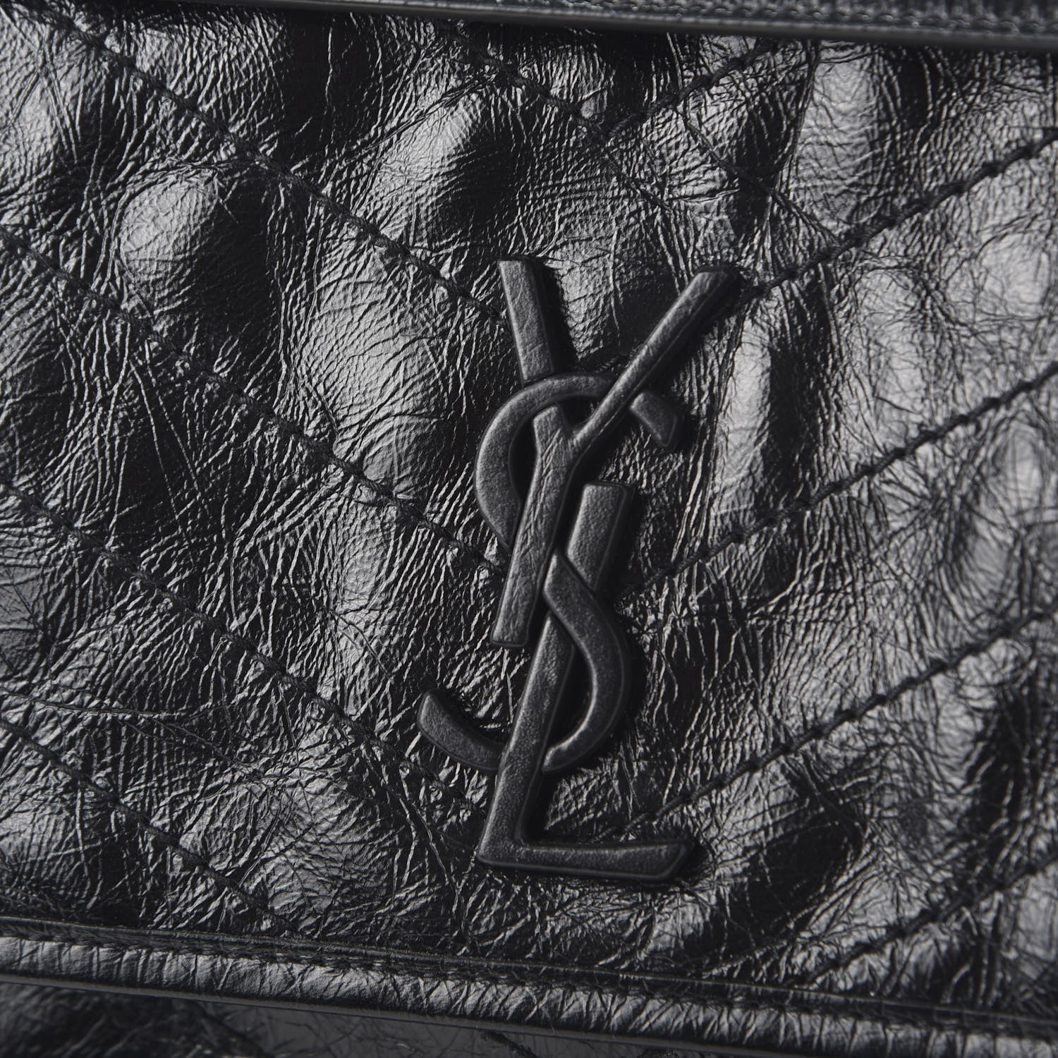 Saint Laurent Crinkled Calfskin Matelasse Monogram Medium Niki Chain Satchel Black 10 of 11