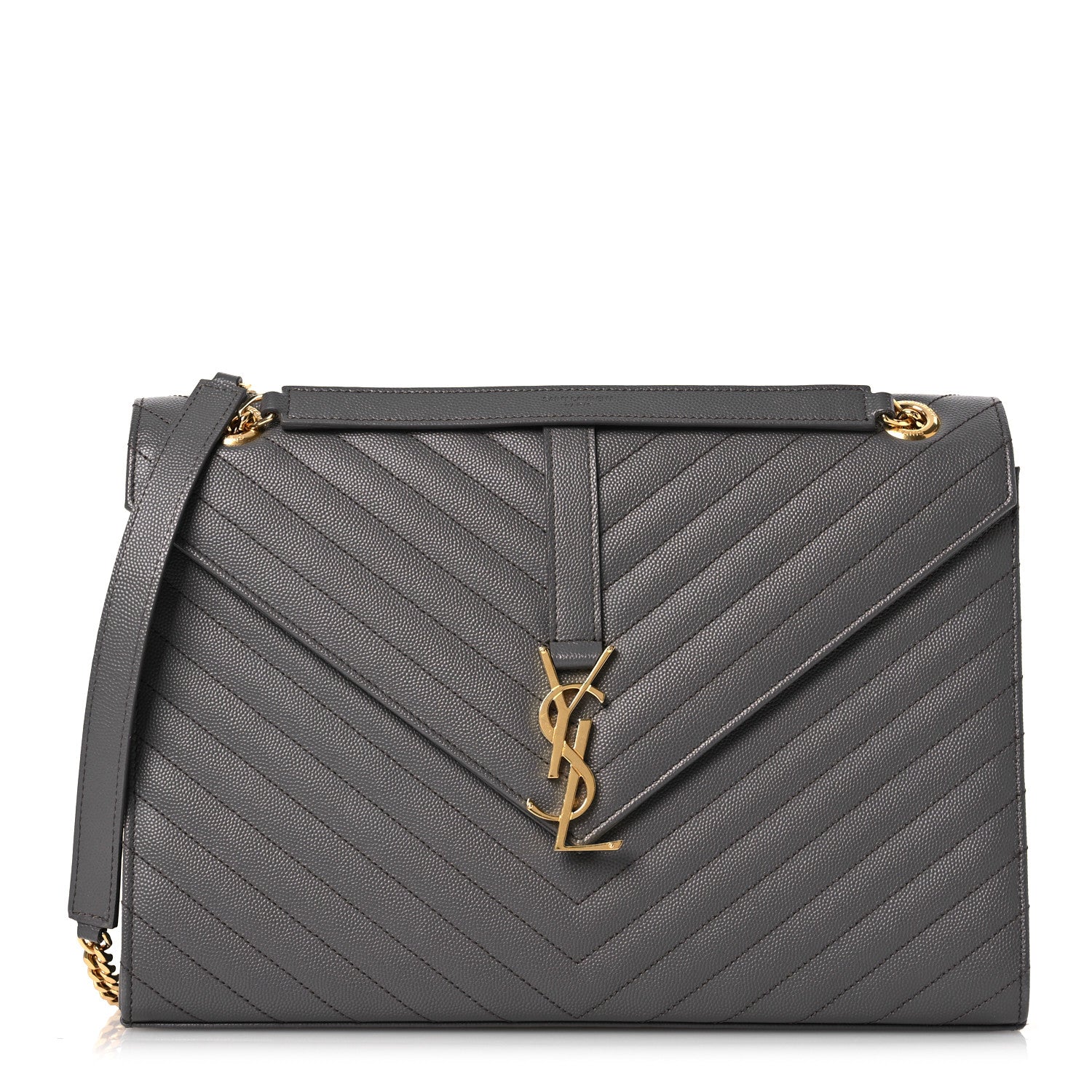 Saint Laurent Grain De Poudre Matelasse Chevron Large Monogram Satchel Earth 1 of 14