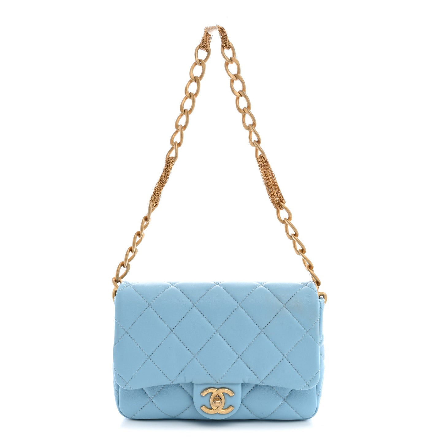 Lambskin Quilted CC Chain Flap Light Blue