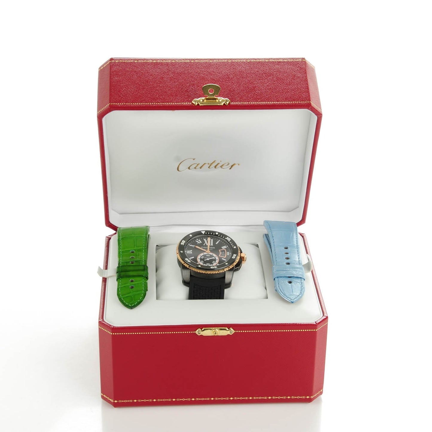 ADLC Stainless Steel 18K Pink Gold Rubber 42mm Calibre de Cartier Diver Automatic Watch Black