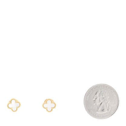 Van Cleef & Arpels 18K Yellow Gold Mother of Pearl Sweet Alhambra Earrings 2 of 6