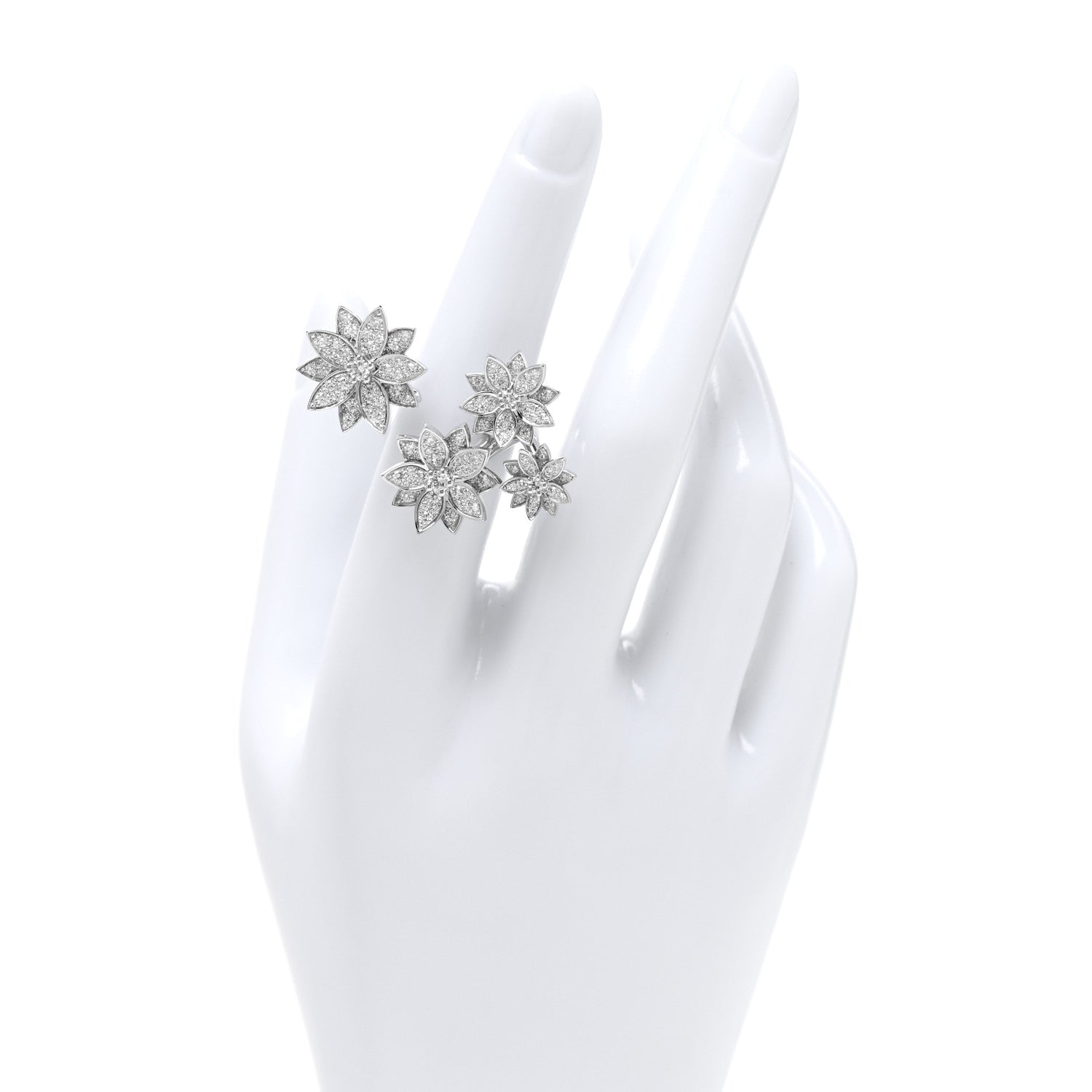 Van Cleef & Arpels 18K White Gold Diamond Lotus Between The Finger 4 Flowers Ring 52 6 2 of 5