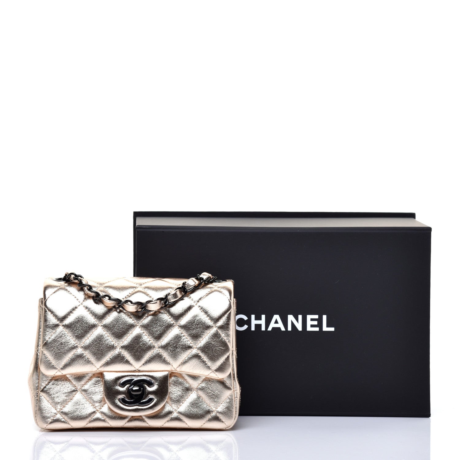Chanel Metallic Lambskin Quilted Mini Square Flap Gold Black 11 of 11