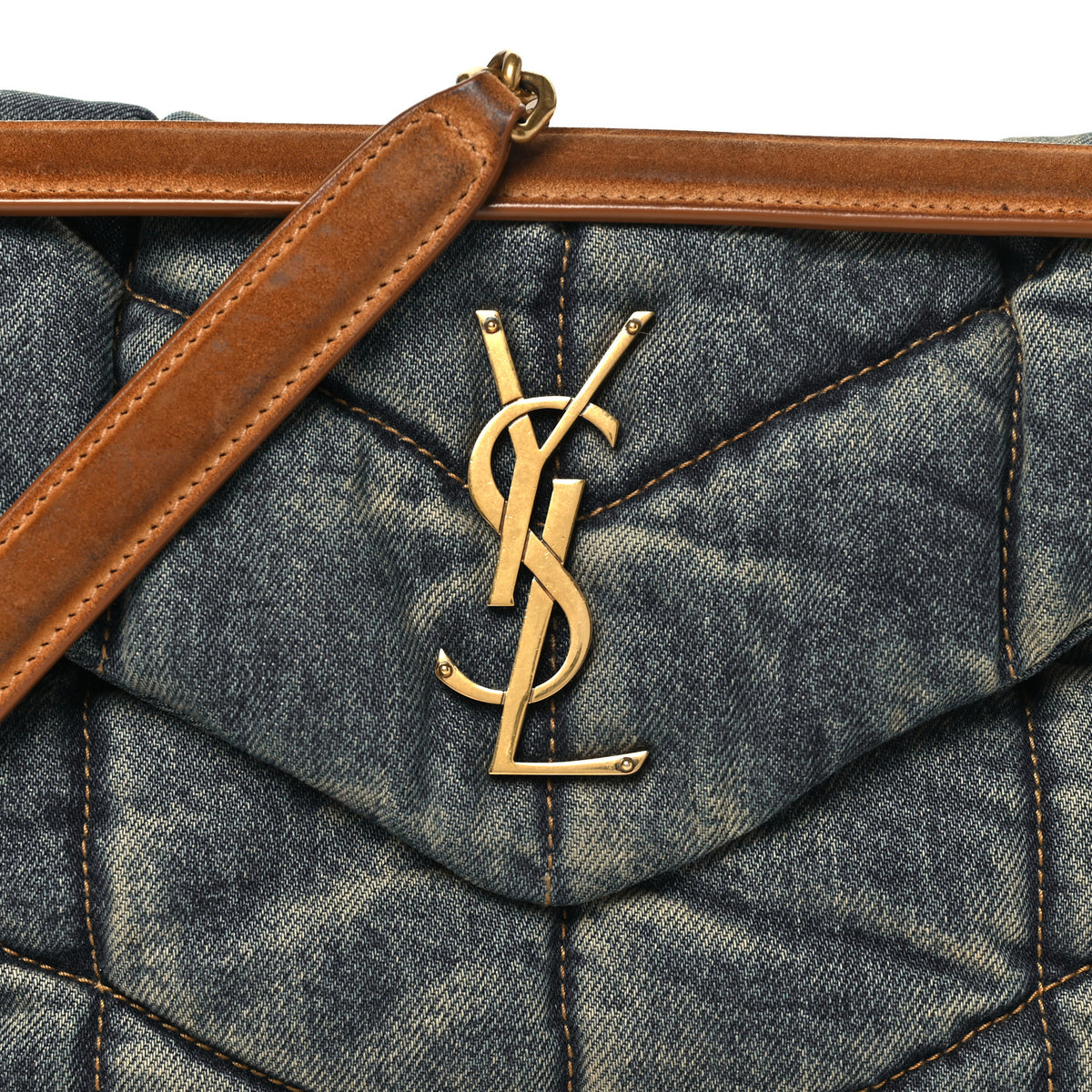 Denim Quilted Small Loulou Puffer Monogram Chain Satchel Blue Cinnamon