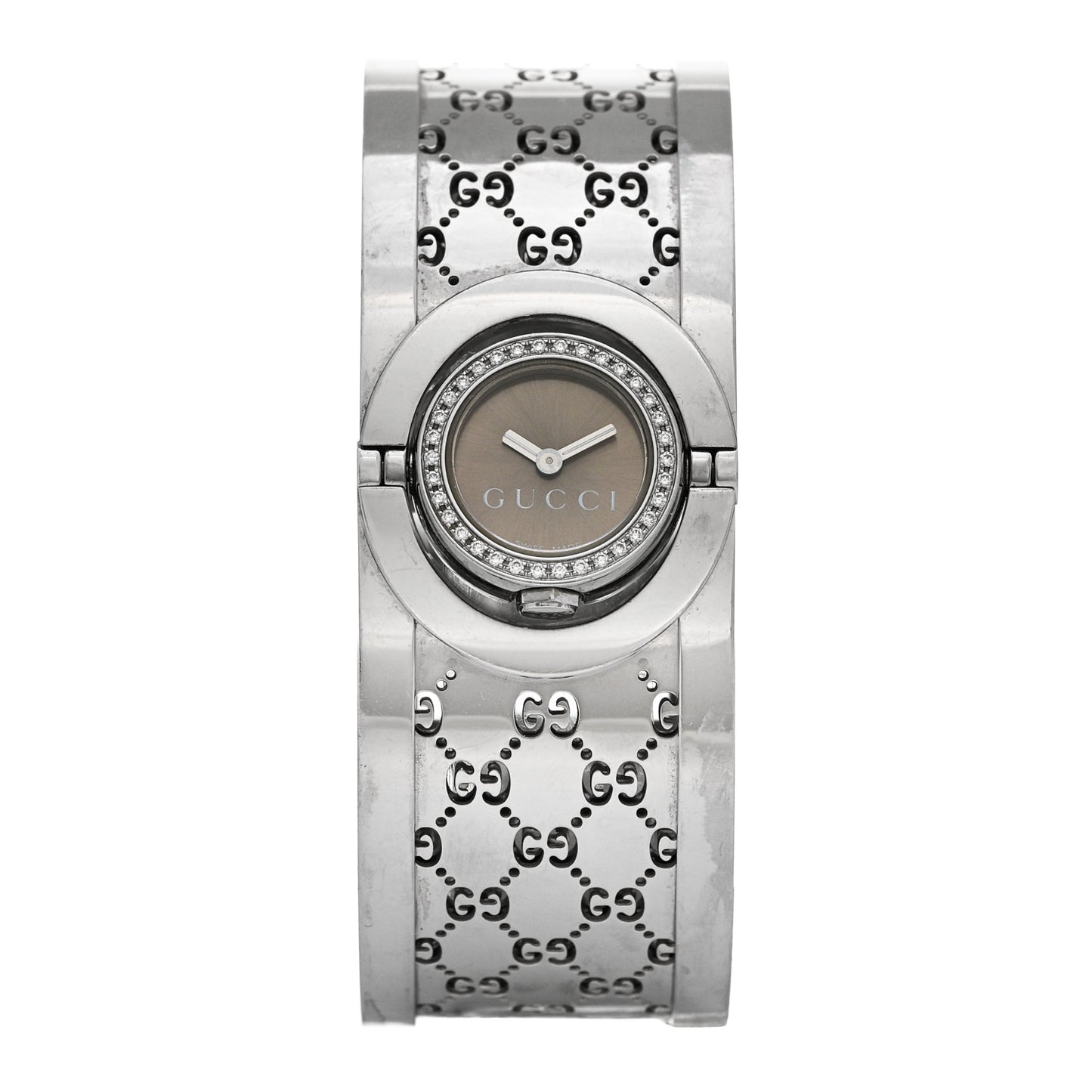 Stainless Steel Diamond Bezel 23mm Twirl Quartz Watch Brown