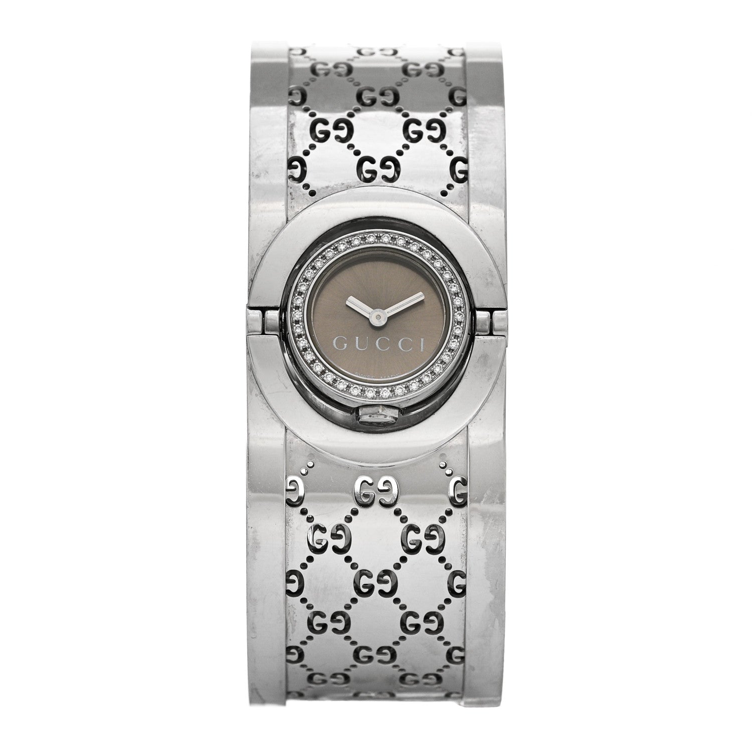 Gucci Stainless Steel Diamond Bezel 23mm Twirl Quartz Watch Brown 1 of 4