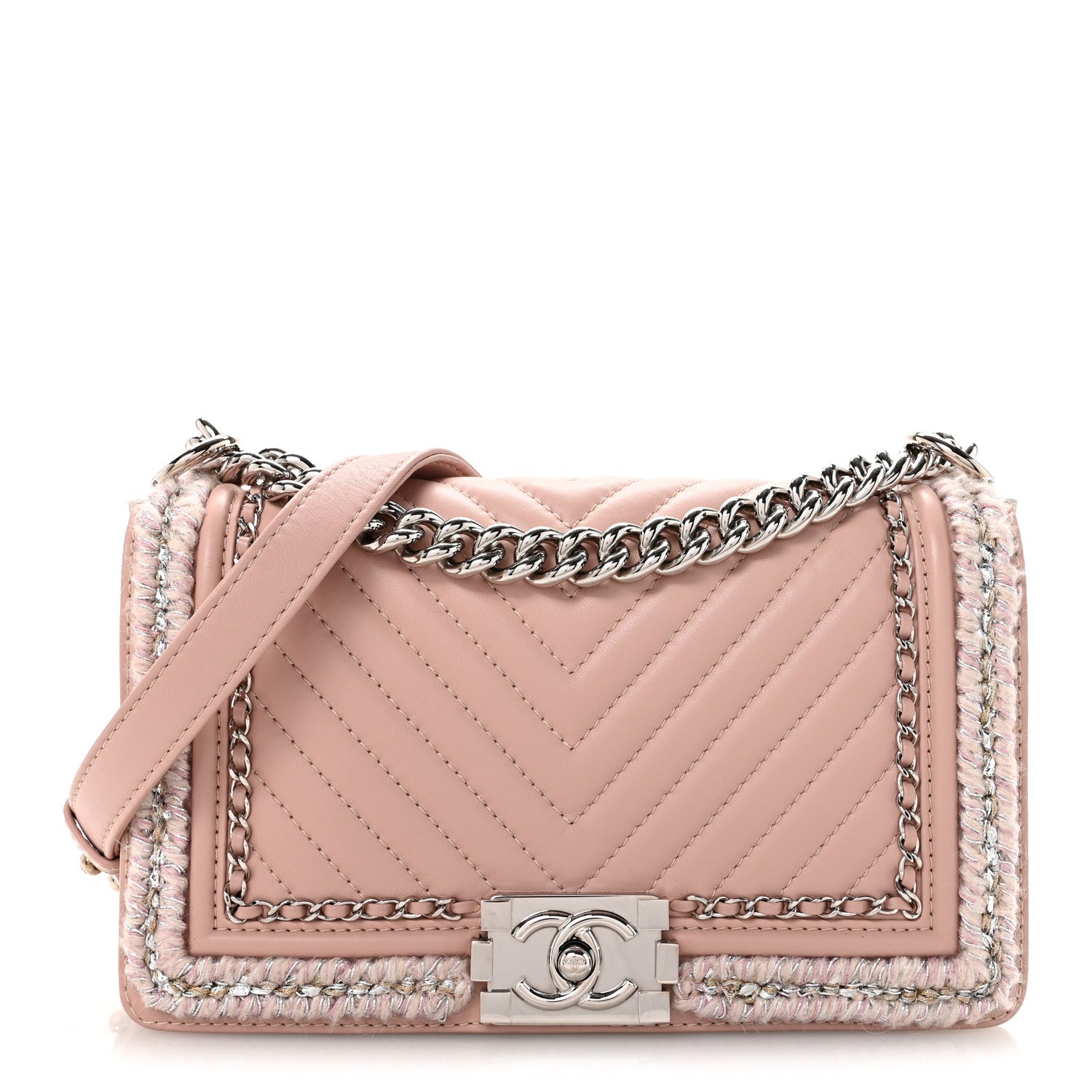 Chanel Calfskin Chevron Tweed Medium Boy Flap Pink 1 of 10