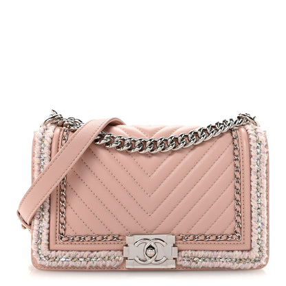 Chanel Calfskin Chevron Tweed Medium Boy Flap Pink 1 of 10