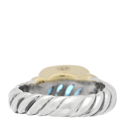 David Yurman Sterling Silver 14K Yellow Gold Blue Topaz 7mm Noblesse Ring 52 6 3 of 4
