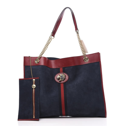 Gucci Suede Calfskin Large Rajah Chain Tote New Blue Romantic Cherry 2 of 12