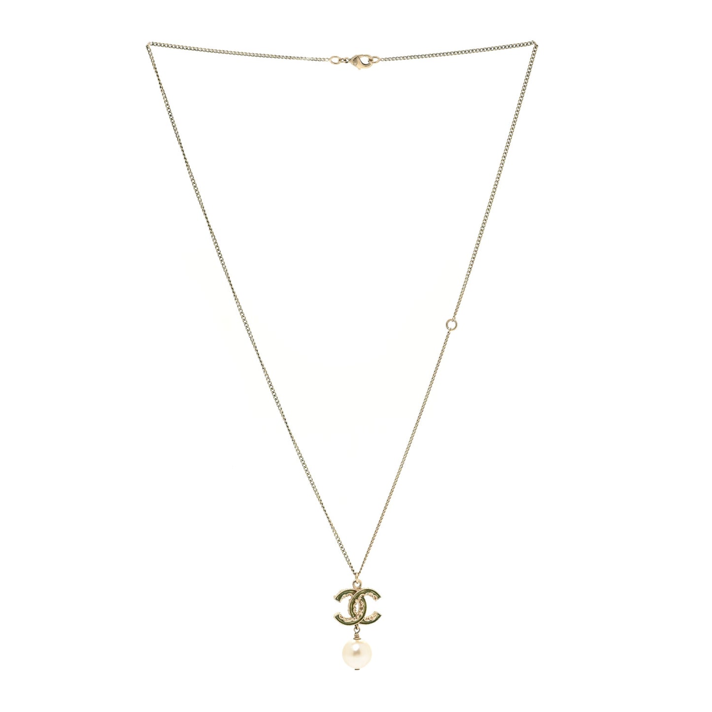 Crystal CC Pearl Drop Necklace Gold