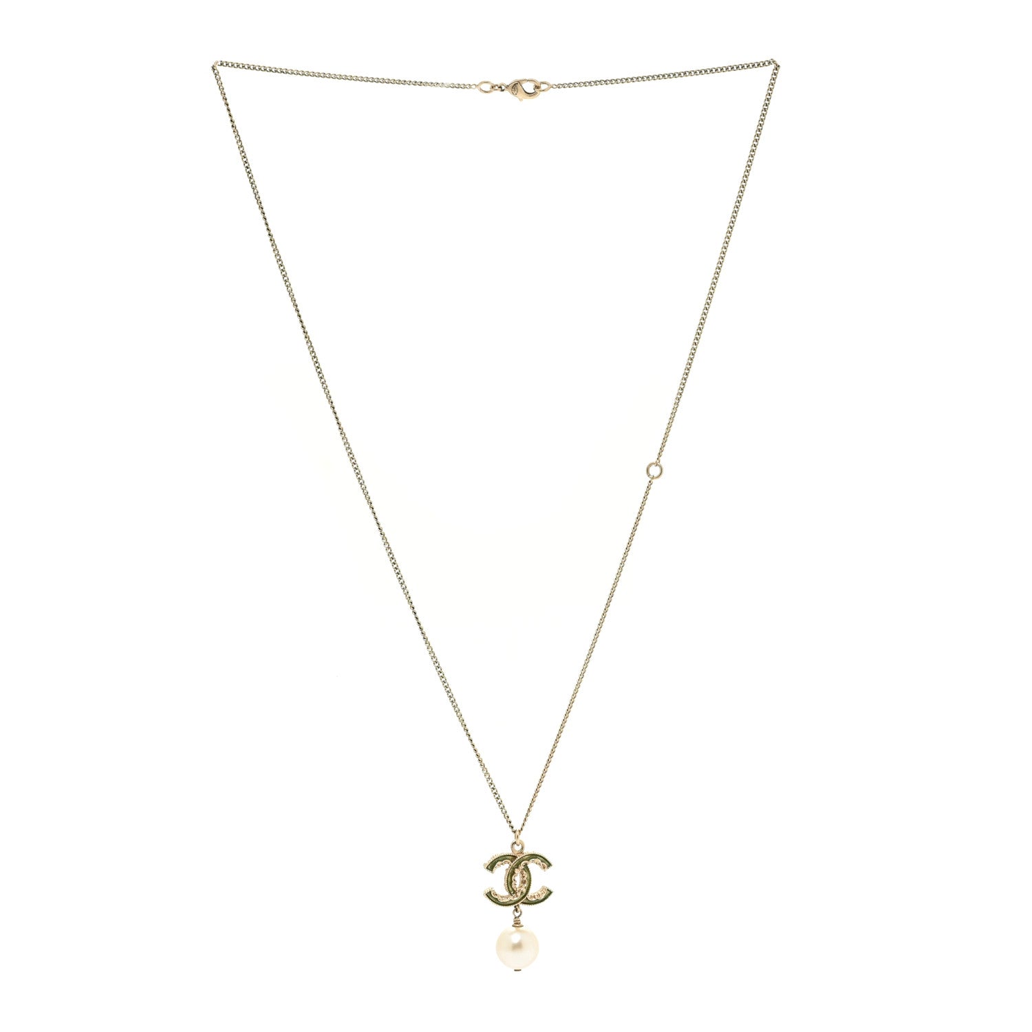 Chanel Crystal CC Pearl Drop Necklace Gold 3 of 5