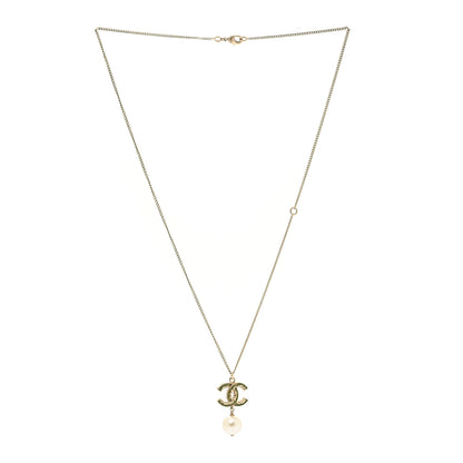 Chanel Crystal CC Pearl Drop Necklace Gold 3 of 5