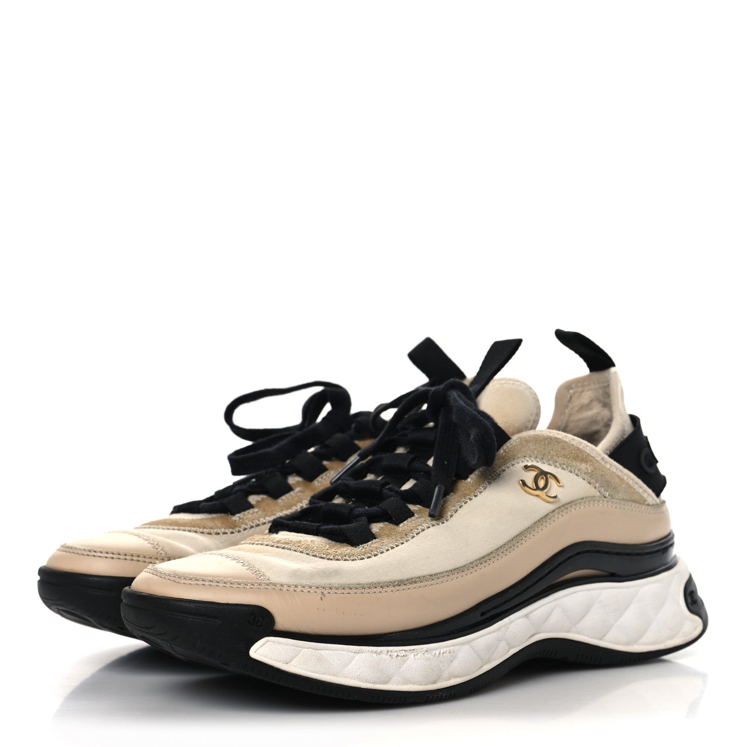 Chanel Velvet Calfskin Mixed Fibers CC Sneakers 37 Beige 4 of 10