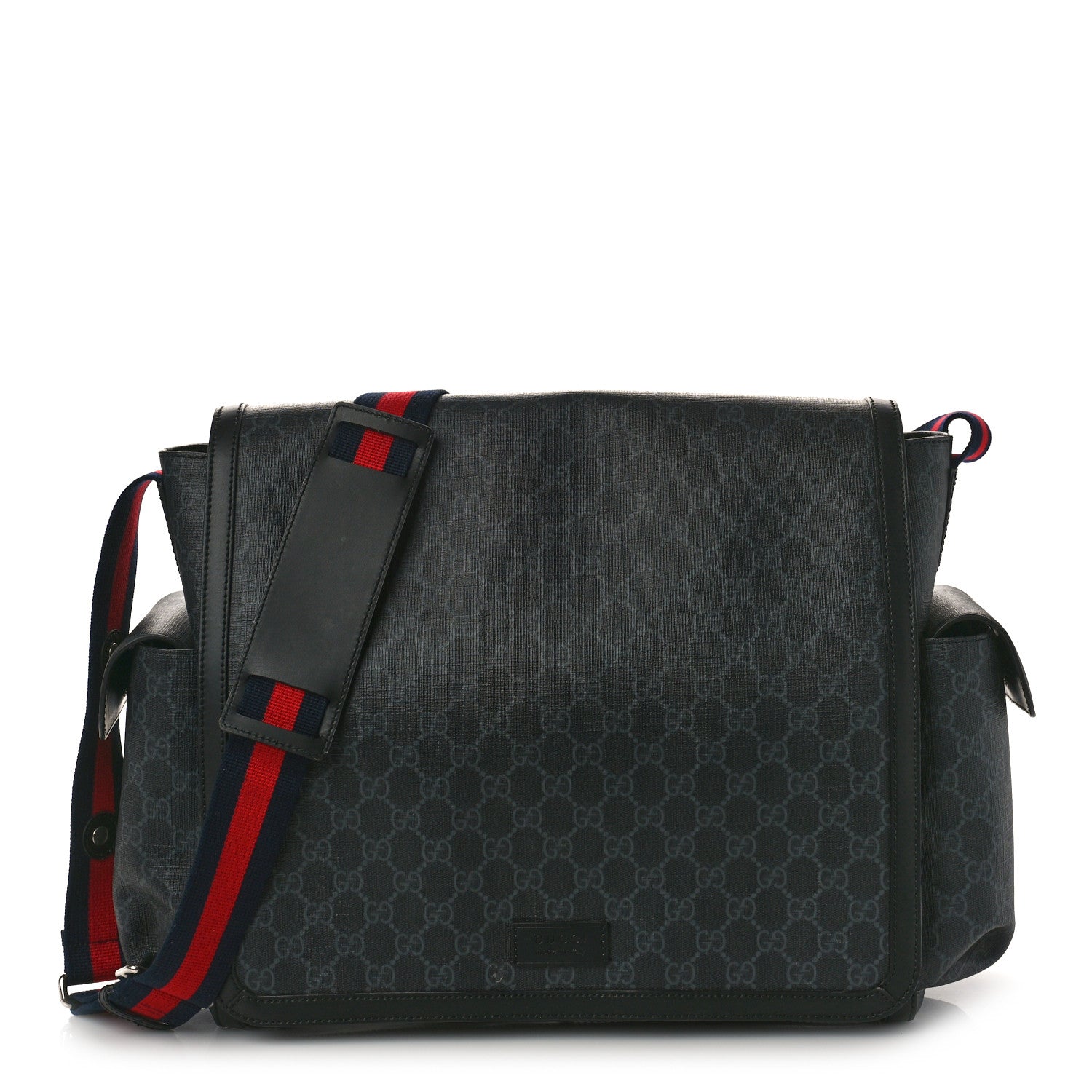 Gucci GG Supreme Monogram Web Messenger Diaper Bag Black Grey 1 of 10