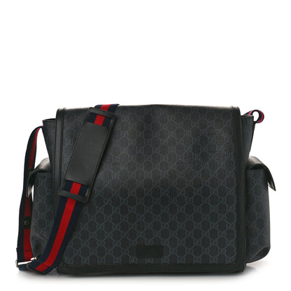 Gucci GG Supreme Monogram Web Messenger Diaper Bag Black Grey 1 of 10