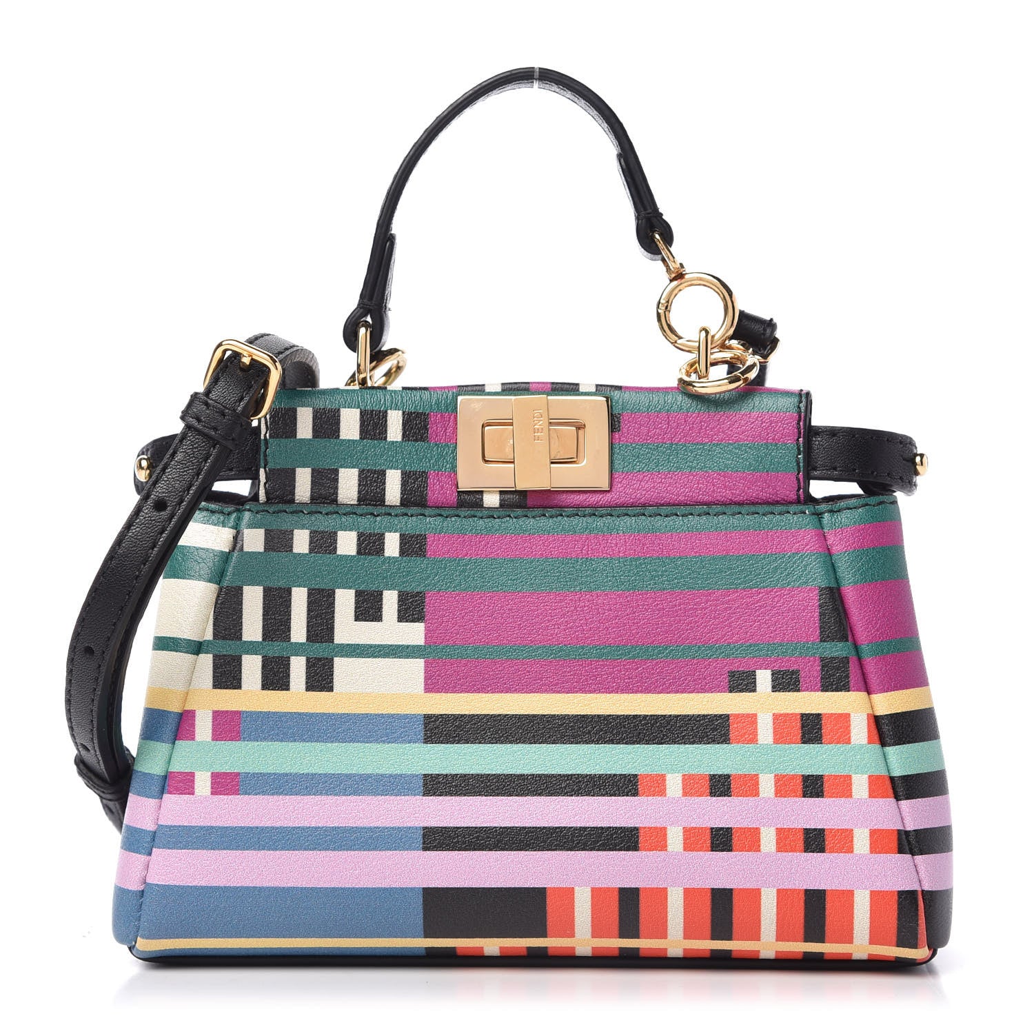 Fendi Vitello Seta Digital Print Micro Peekaboo Iconic Satchel Multicolor Black 1 of 10