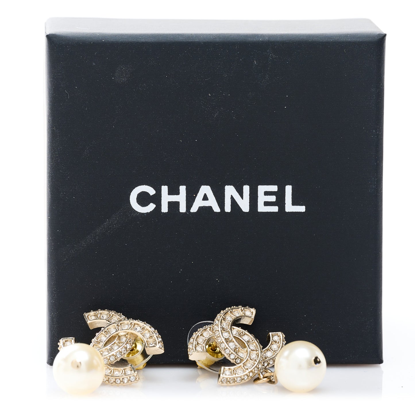 Crystal Pearl CC Drop Earrings Gold