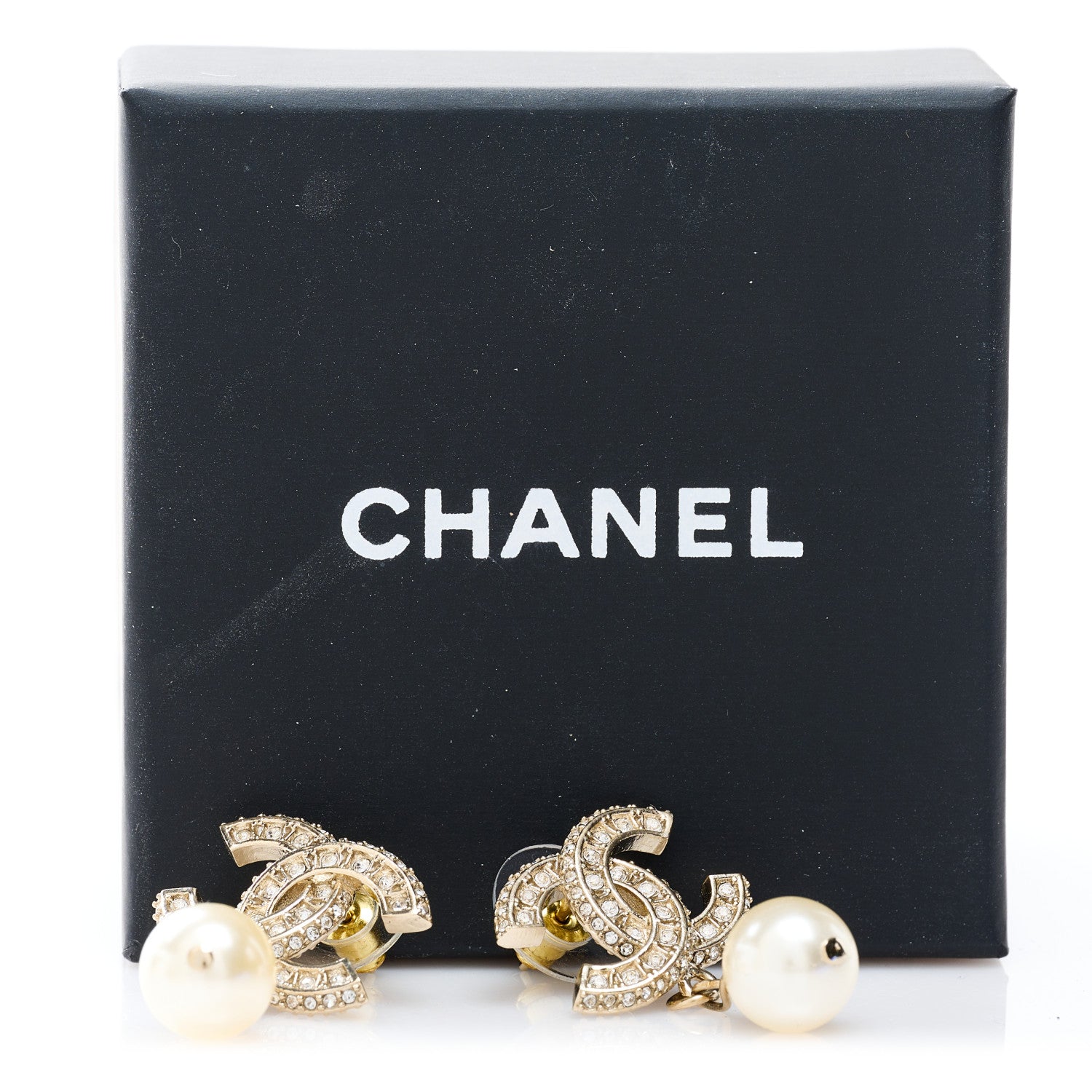Chanel Crystal Pearl CC Drop Earrings Gold 4 of 5