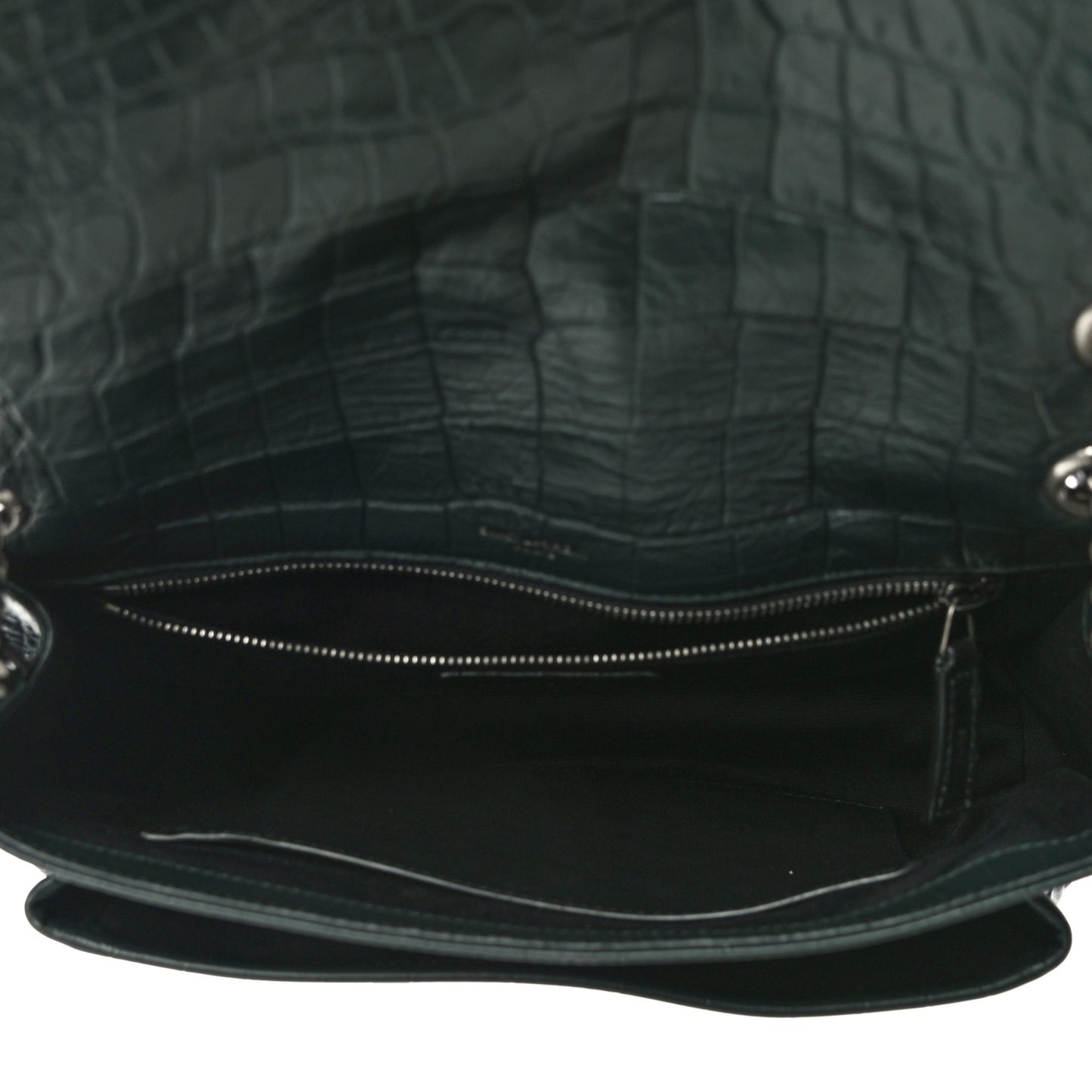 Crocodile Embossed Calfskin Monogram Medium Niki Chain Satchel Algea