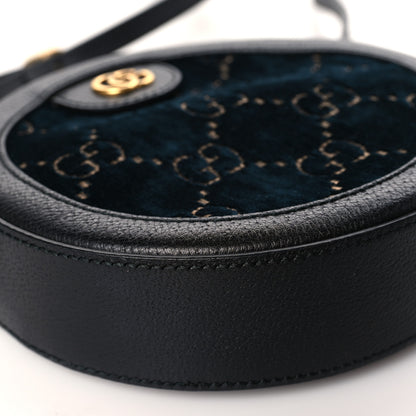 Gucci Velvet Calfskin GG Monogram Round Shoulder Bag Blue Beige 8 of 9