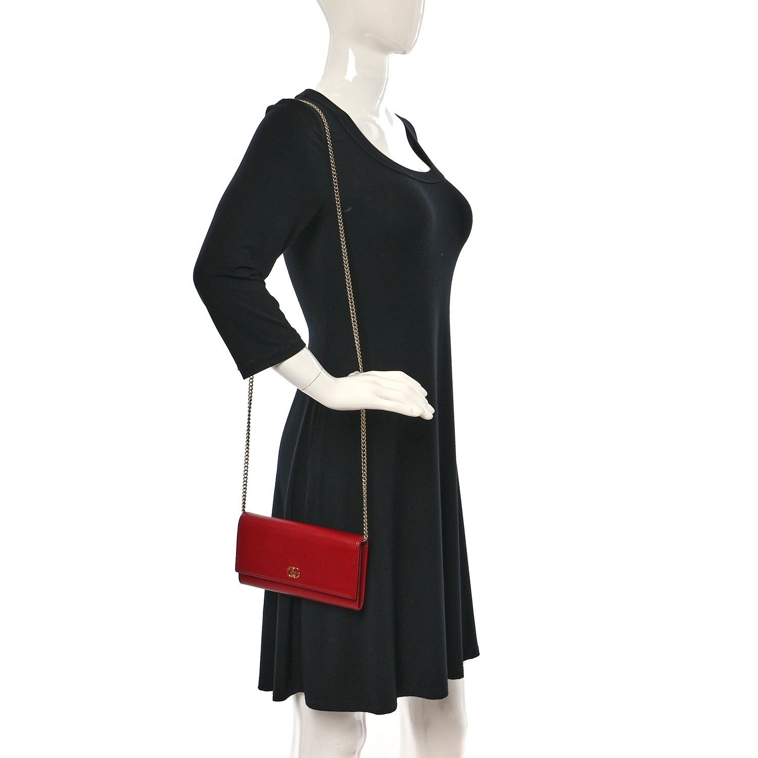 Gucci Dollar Calfskin Petite GG Marmont Wallet Chain Bag Hibiscus Red 2 of 11