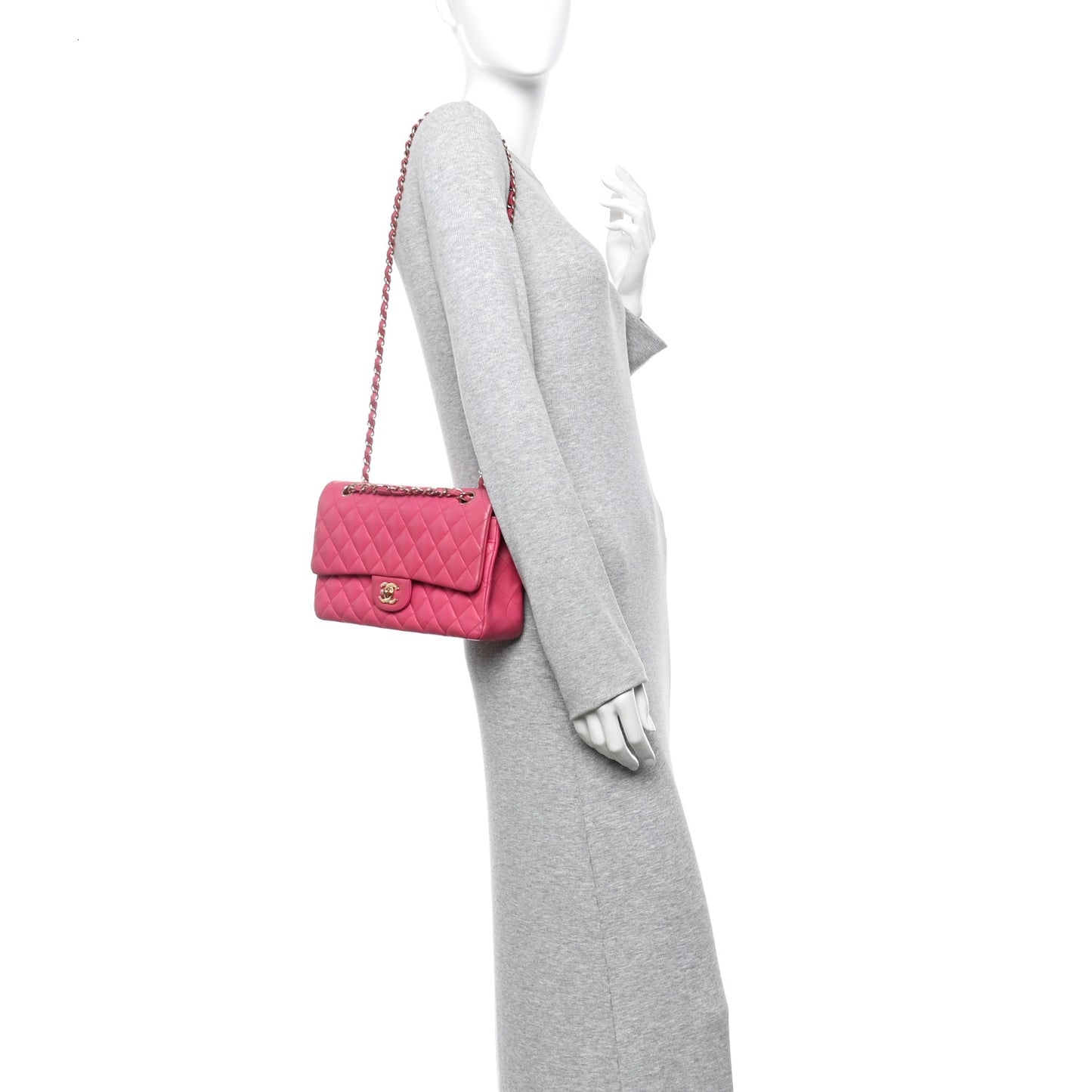 Lambskin Quilted Medium Double Flap Fuchsia