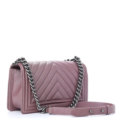 Chanel Metallic Caviar Chevron Quilted Medium Boy Flap Dark Pink 3 of 9