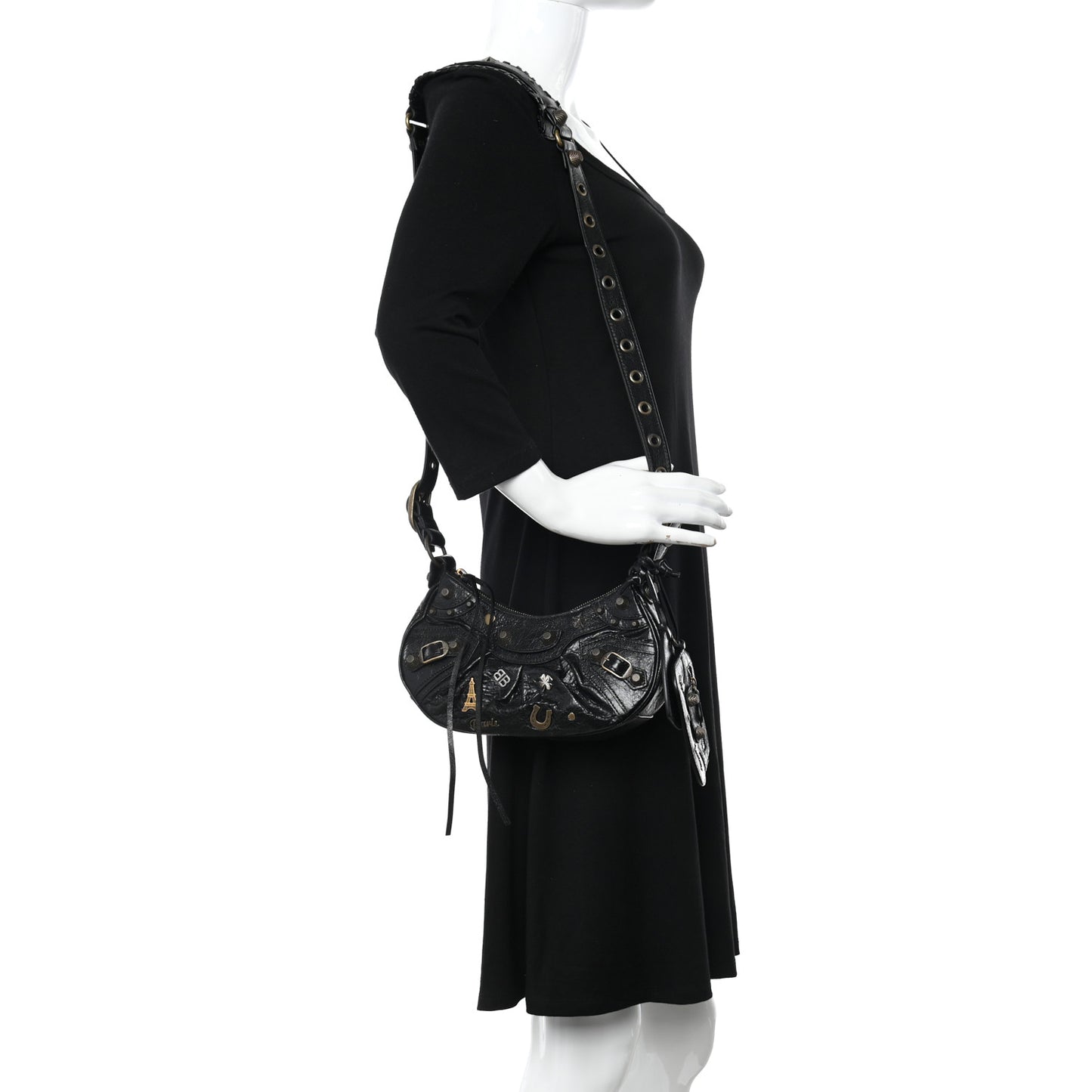 Agneau Arena Pin Embellished Le Cagole Shoulder Bag XS Black