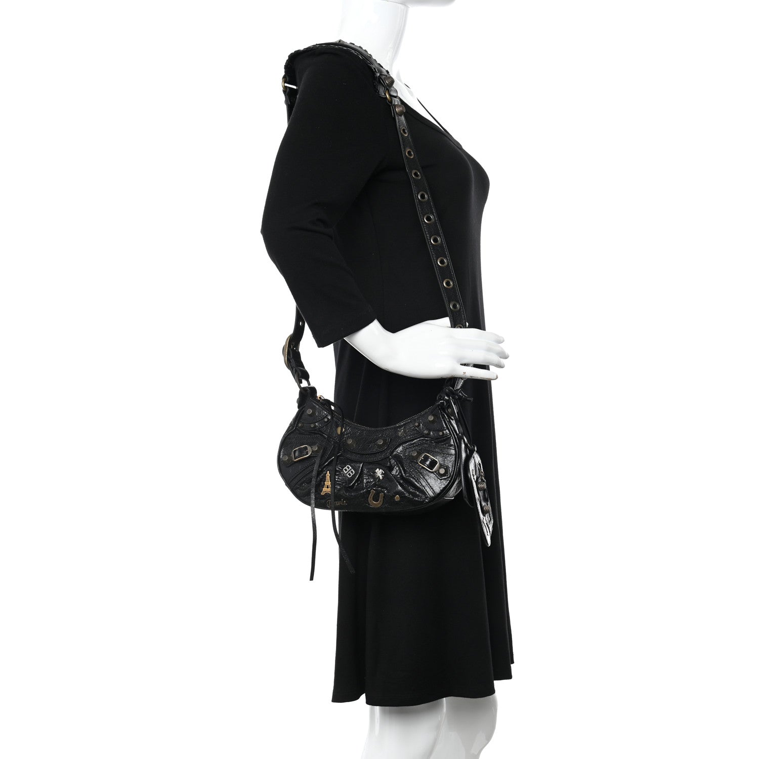 Balenciaga Agneau Arena Pin Embellished Le Cagole Shoulder Bag XS Black 2 of 10