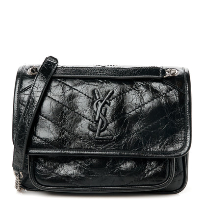 Saint Laurent Crinkled Calfskin Matelasse Monogram Baby Niki Chain Satchel Black 1 of 11