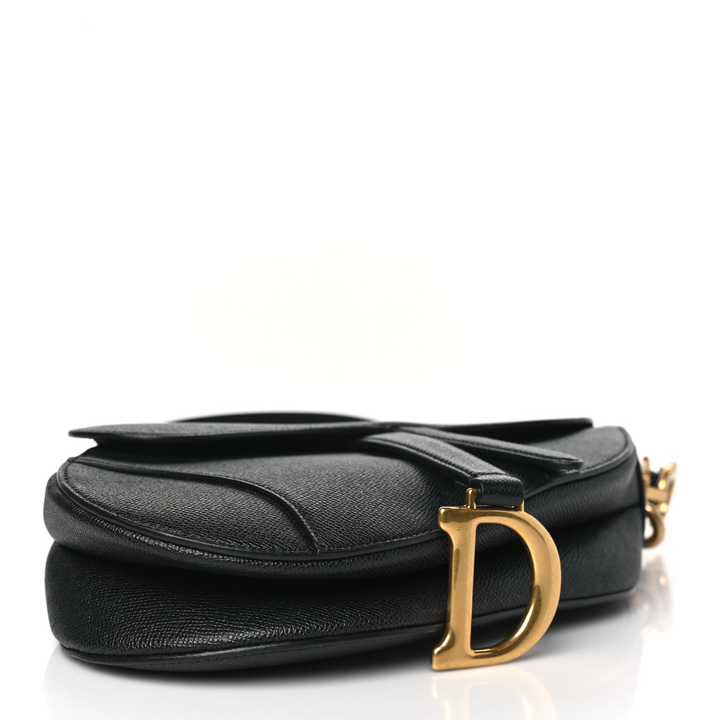 Grained Calfskin Saddle Bag With Strap Black
