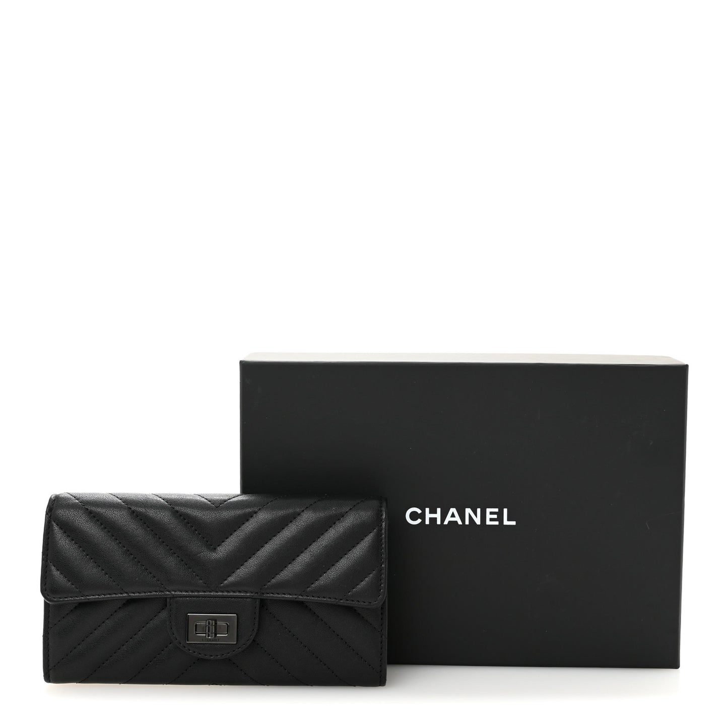Sheepskin Chevron Quilted Reissue Large Gusset Flap Wallet So Black