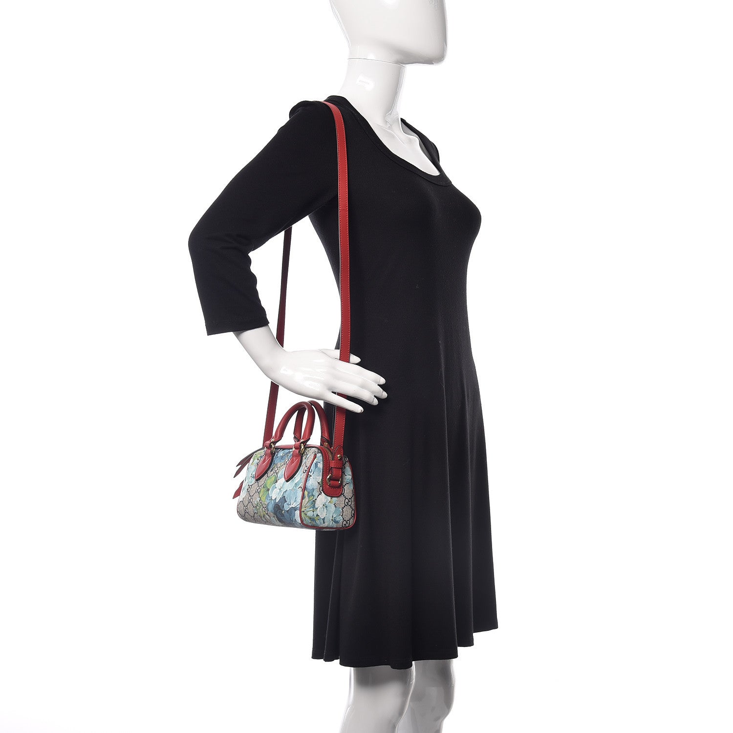 Gucci GG Supreme Monogram Blooms Mini Boston Navy Blue Hibiscus 2 of 9