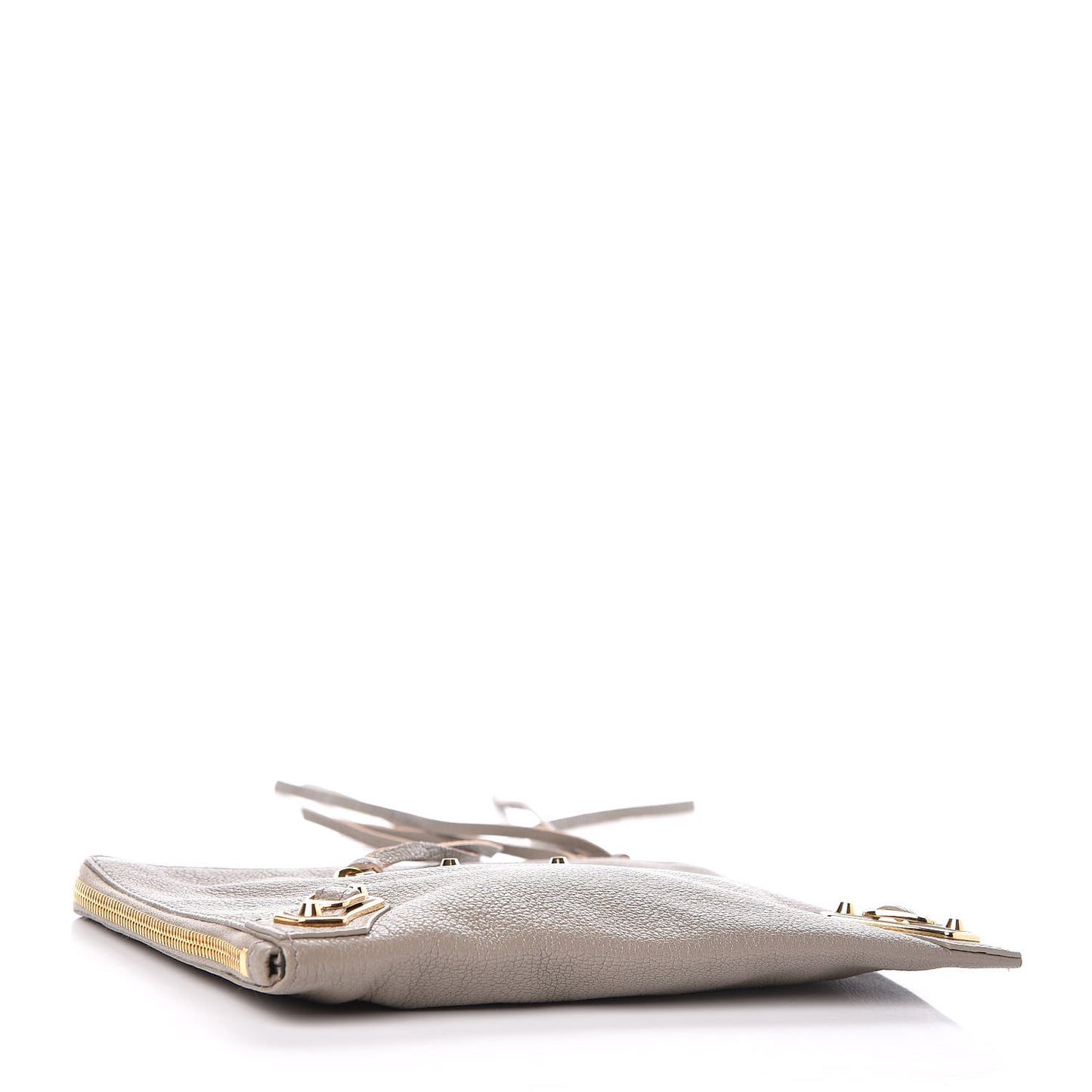 Chevre Gold Metallic Edge Hardware Pouch Gris Taupe
