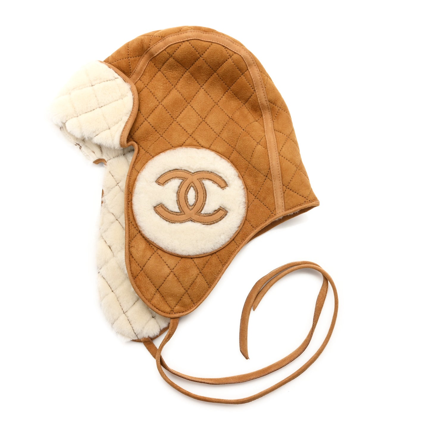 Lambskin Shearling Quilted CC Trapper Hat Brown