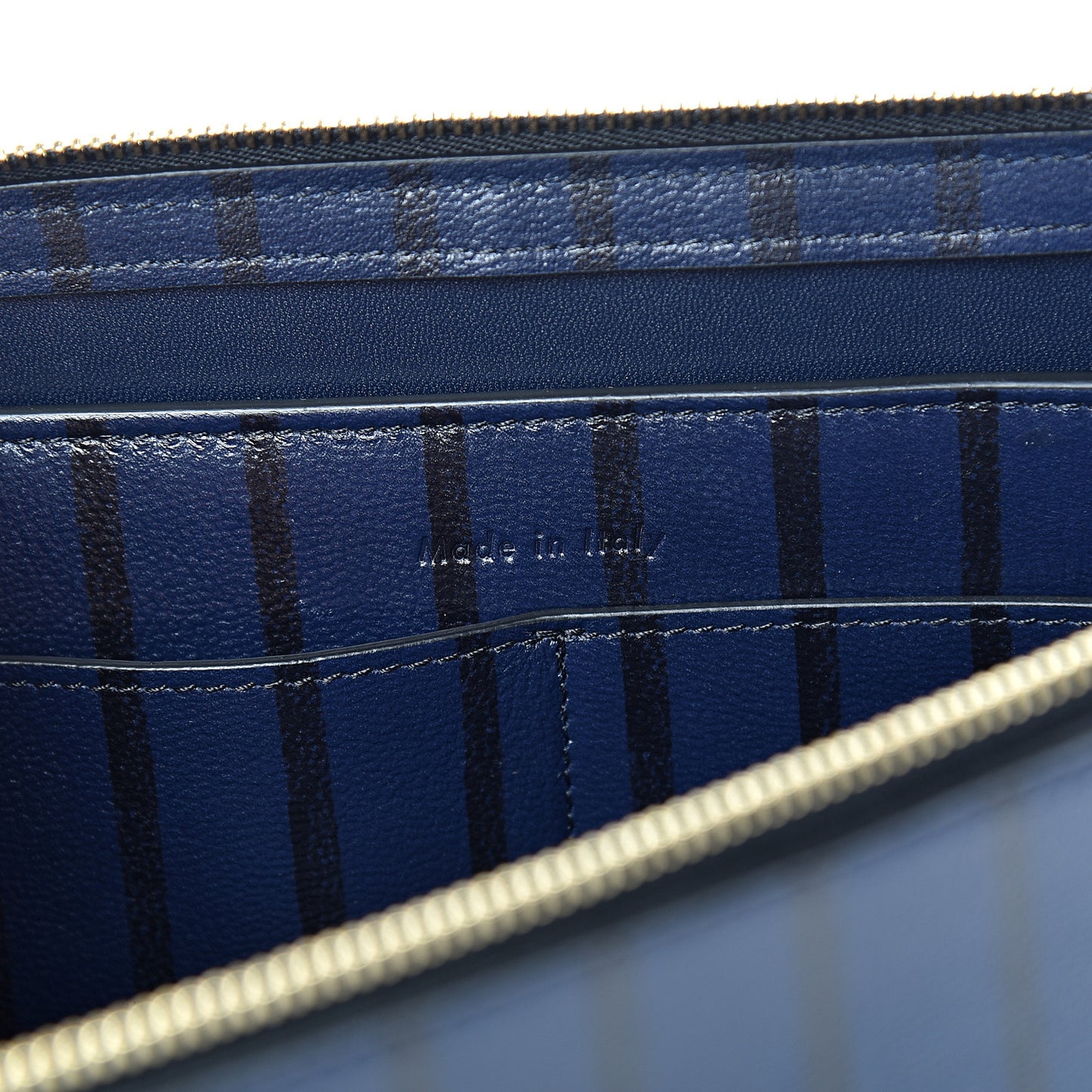 Grained Calfskin Striped Tri-Fold Clutch Midnight