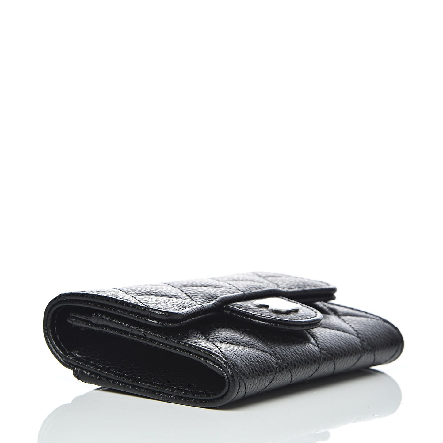 Caviar Quilted Flap Card Holder Wallet Black